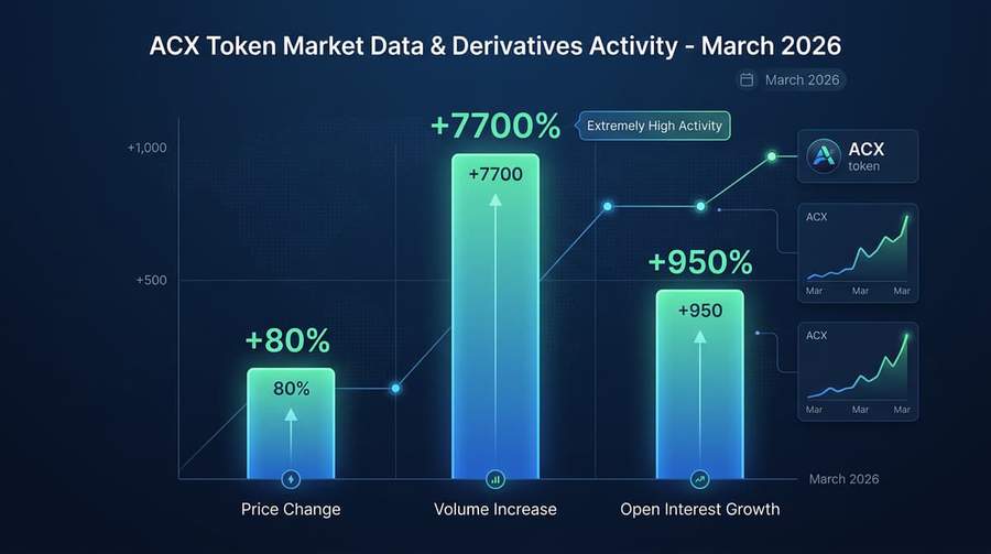 ACX token market data and derivatives activity showing 80% price surge and 7700% volume increase
