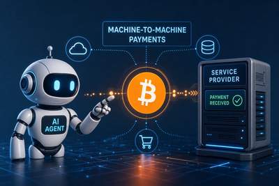 Diagram showing AI agents transacting via stablecoin smart contracts