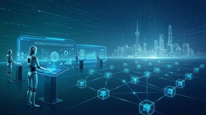 Ant Group logo with AI and blockchain network visualization