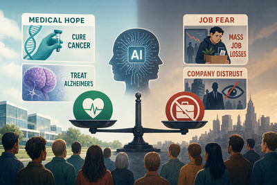 Survey results showing American attitudes toward AI benefits and risks