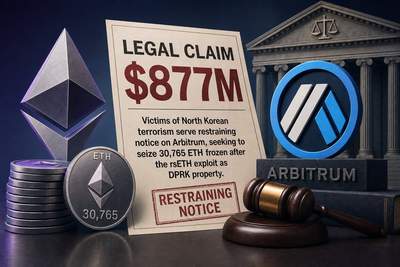 Legal scales weighing Ethereum coins against North Korean state property claims