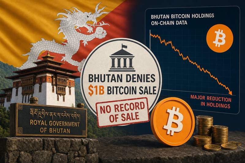 Bhutan flag with Bitcoin symbol representing the nation's disputed cryptocurrency holdings