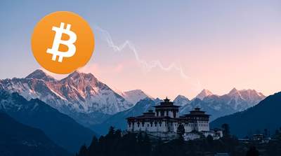 Bhutanese government building with Bitcoin logo overlay