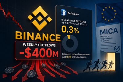 Chart showing Binance net outflows versus competitor inflows during MiCA transition week