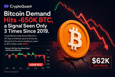 Bitcoin demand chart showing negative 650K BTC reading with historical comparison