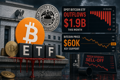 Bitcoin price chart showing decline toward $60,000 support level with ETF outflow data