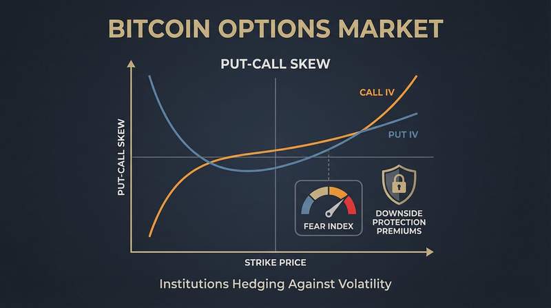 Bitcoin options trading chart showing elevated fear indicators and protection premiums