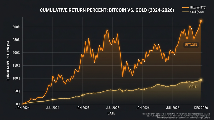 Chart comparing Bitcoin, gold, and stock market performance after global shocks