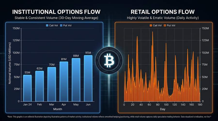 Chart comparing institutional put buying versus retail call buying in Bitcoin options