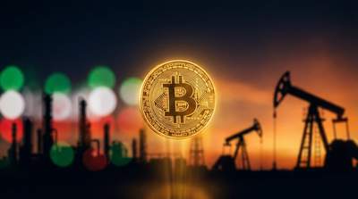 Bitcoin price chart rising with Iranian flag and oil barrels in background