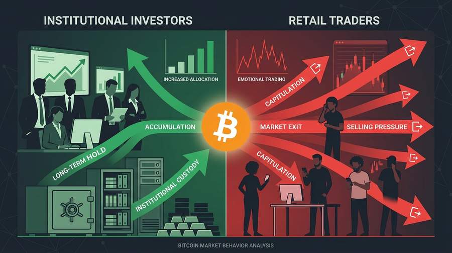 Visualization of Bitcoin market split between institutional buyers and retail sellers