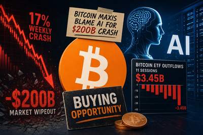Bitcoin price chart showing decline alongside AI investment surge indicators