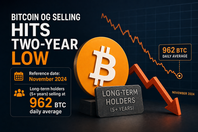 Bitcoin long-term holder selling activity chart showing declining spent outputs