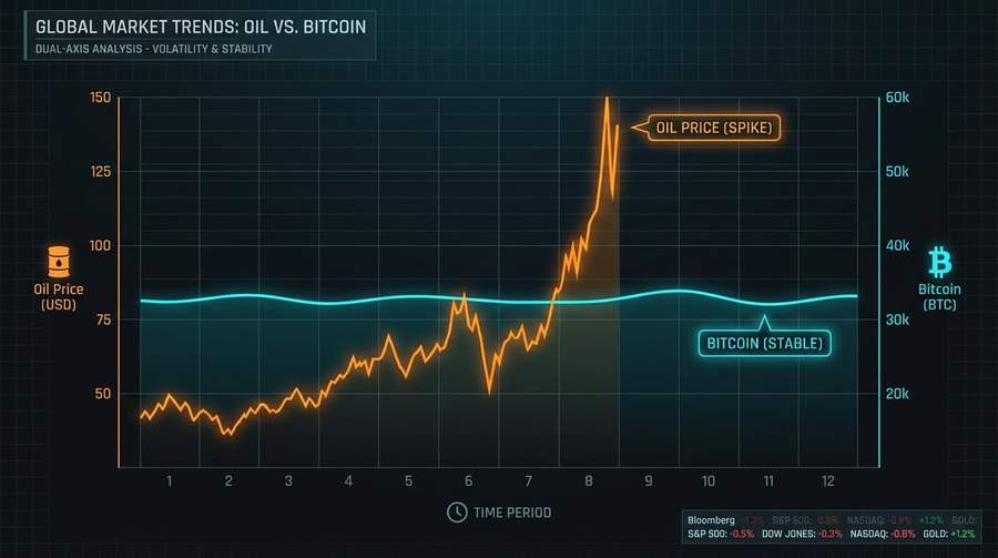 Chart showing correlation between Bitcoin and oil prices over 6 months