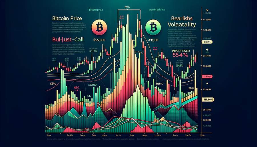 Bitcoin options market indicators showing record high fear levels with put-call skew and implied volatility charts