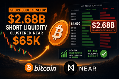 Bitcoin order book visualization showing bid-ask imbalance and short liquidity clusters