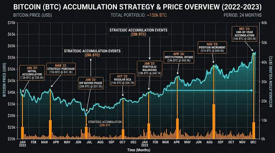 Bitcoin price chart showing MicroStrategy purchase points and price stagnation