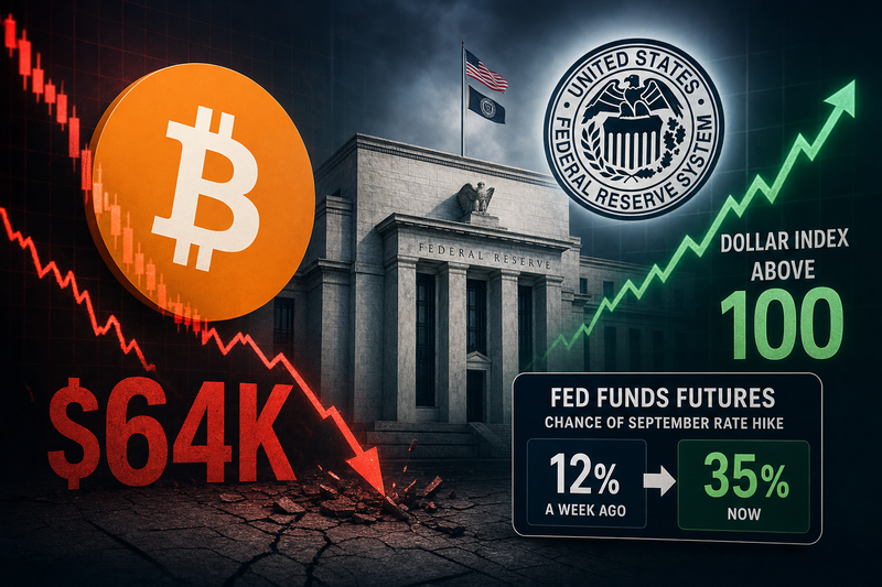 Bitcoin price chart showing decline as Dollar Index rises above 100 resistance level
