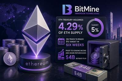 BitMine ETH holdings chart showing 4.29% of total supply with staking revenue breakdown