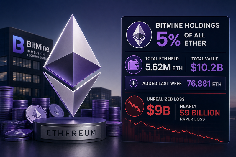 BitMine ETH holdings infographic showing 5.62 million Ether and 4.66% supply ownership