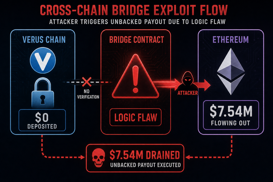 Diagram showing how the Verus bridge exploit allowed unbacked Ethereum withdrawals without proper verification