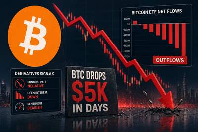 Bitcoin price chart showing sharp decline with ETF outflow data overlay