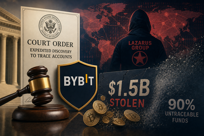 Diagram showing Bybit's legal pursuit of stolen cryptocurrency through US court system