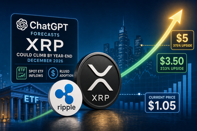 XRP price projection chart showing potential climb from $1.05 to $3.50-$5 by end of 2026
