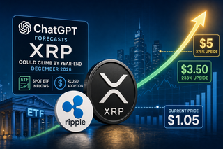 XRP price projection chart showing potential climb from $1.05 to $3.50-$5 by end of 2026