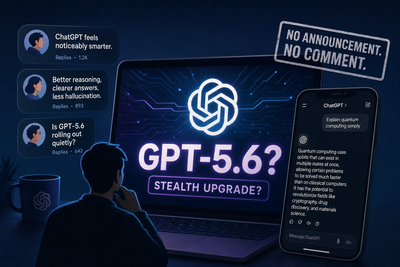 Conceptual illustration showing ChatGPT interface with neural network patterns suggesting hidden model upgrades