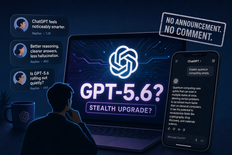 Conceptual illustration showing ChatGPT interface with neural network patterns suggesting hidden model upgrades