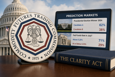 CFTC prediction markets regulatory diagram with Kalshi and Polymarket logos
