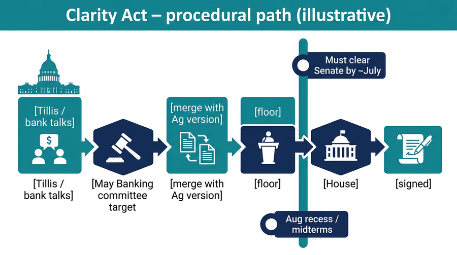 Illustrative Senate path: July vote window, August recess, and major procedural steps (from reporting in this article)
