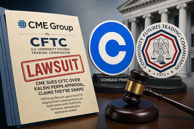 CME Group vs CFTC lawsuit diagram showing perpetual futures classification dispute under Dodd-Frank