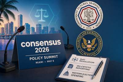 Policy Summit stage at Consensus 2026 Miami featuring regulatory panels