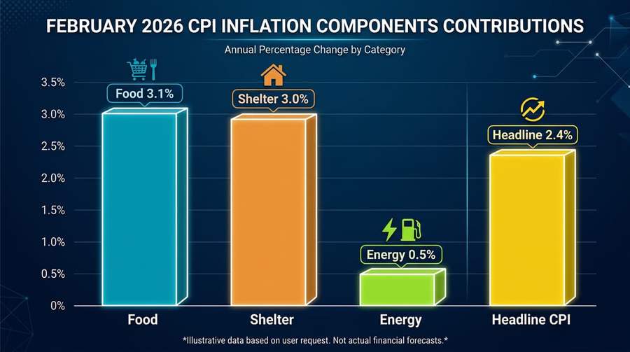 CPI inflation components chart showing food, energy, and shelter contributions for February 2026
