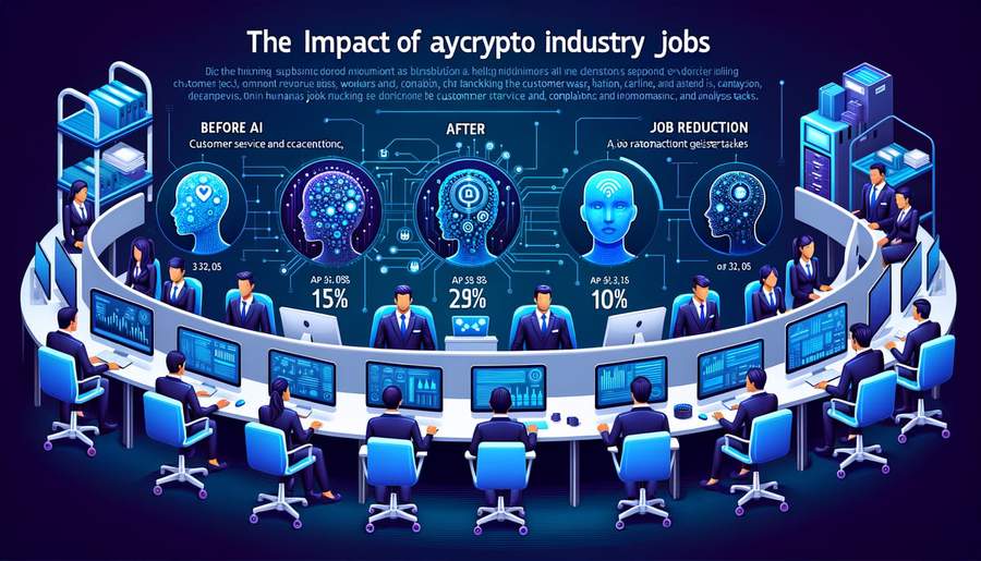 Infographic comparing crypto industry employment before and after AI automation implementation