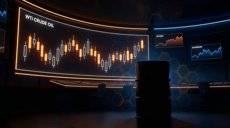 Cryptocurrency platform interface showing oil trading charts and price movements