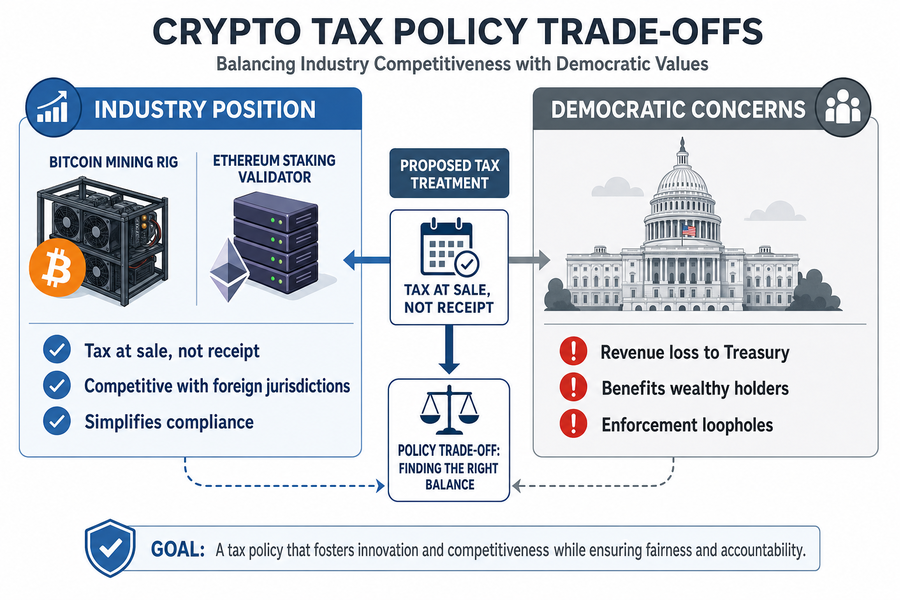 Diagram comparing crypto industry tax reform position versus House Democratic concerns about the legislation