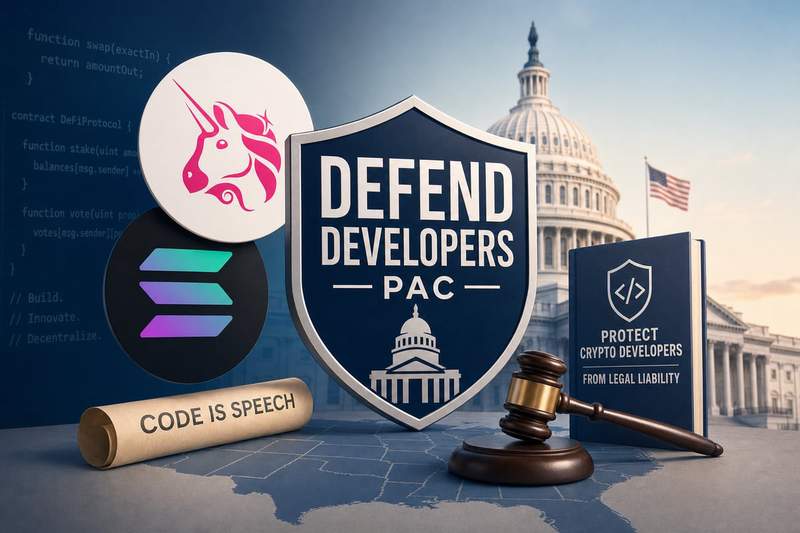 Hybrid PAC structure diagram showing direct candidate contributions and independent expenditures for crypto developer legal protections