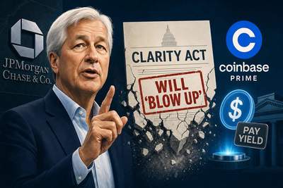 Jamie Dimon and Brian Armstrong opposing sides in CLARITY Act debate over stablecoin yield