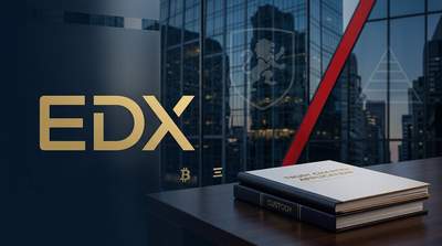 EDX Markets logo with U.S. regulatory documents and crypto symbols