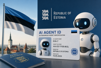 Estonia digital identity system concept for AI agents with national ID card visualization