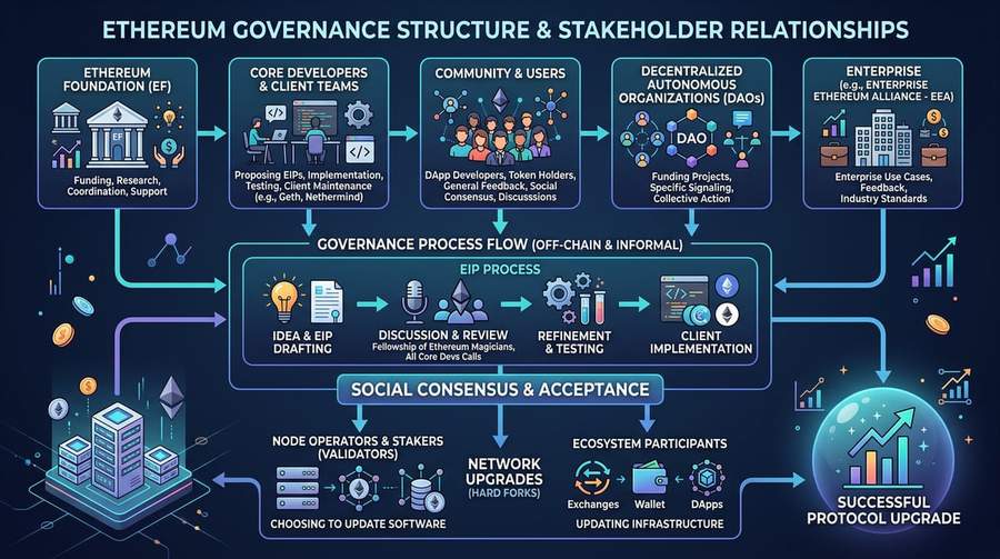 Diagram illustrating Ethereum&rsquo;s governance structure and stakeholder relationships