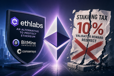 Diagram showing Ethereum funding paths between validator rewards, Ethlabs, and the Ethereum Foundation
