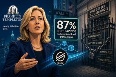 Franklin Templeton CEO Jenny Johnson speaking at Proof of Talk Paris 2026 about blockchain disruption to Wall Street