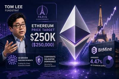 Tom Lee presenting Ethereum price thesis with BitMine holdings chart showing 5.4 million ETH stake