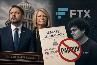 US Senate chamber with gavel and FTX logo representing the bipartisan resolution opposing clemency for Sam Bankman-Fried