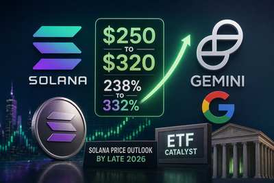 Solana price projection chart showing potential rally to $250-$320 range by 2026