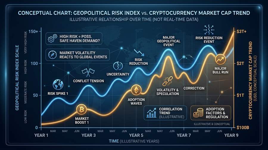 Correlation chart between geopolitical risk index and cryptocurrency market capitalization